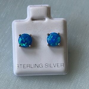 Sterling‎ Silver Blue Fire Opal  Earrings